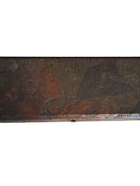 Antique Hand-Carved Wooden Jewelry Box With Satin Lining & Floral Design